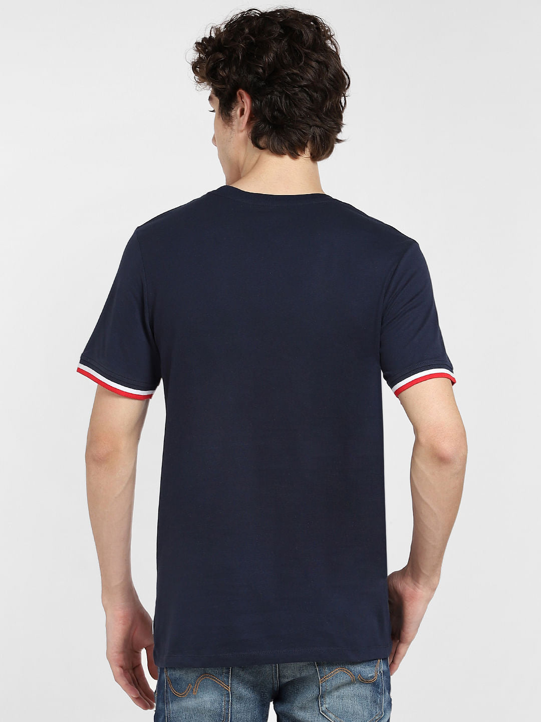 Navy Blue Logo Print Crew Neck T-shirt