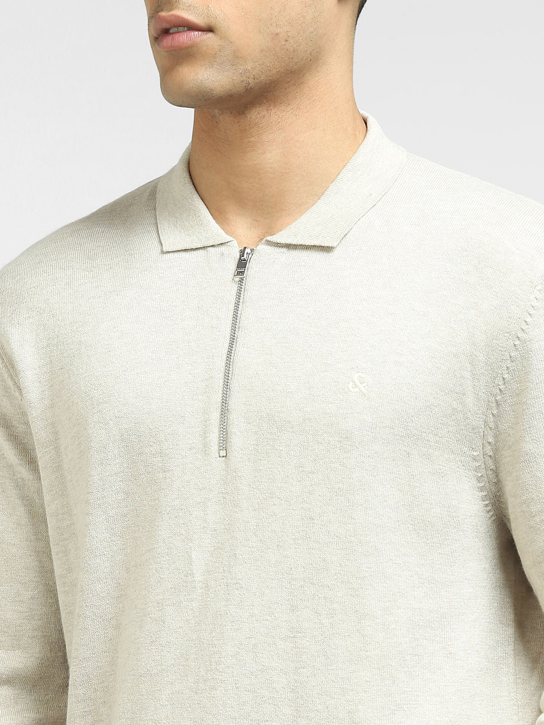 Beige Polo Neck Pullover