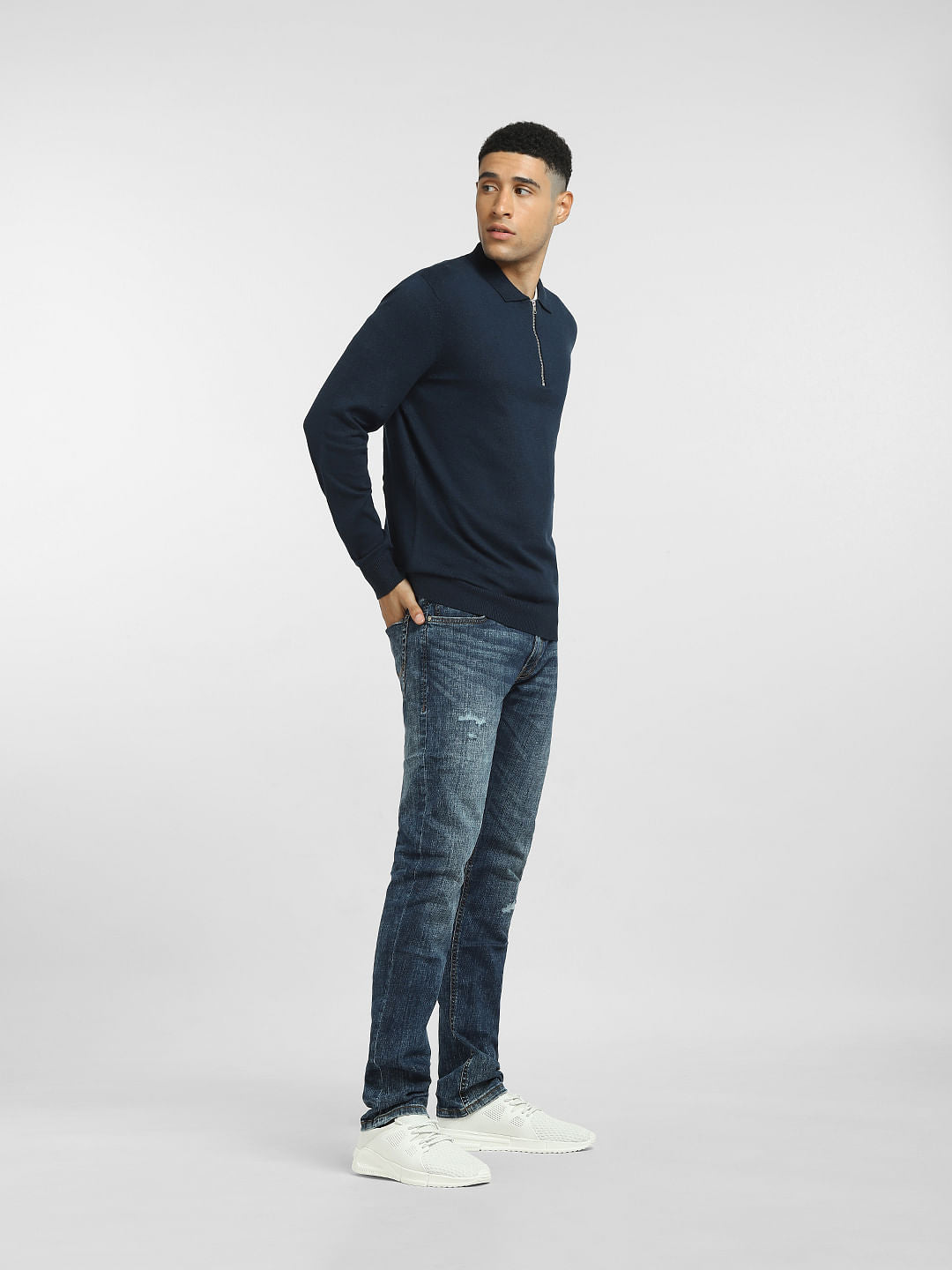 Navy Blue Polo Neck Pullover