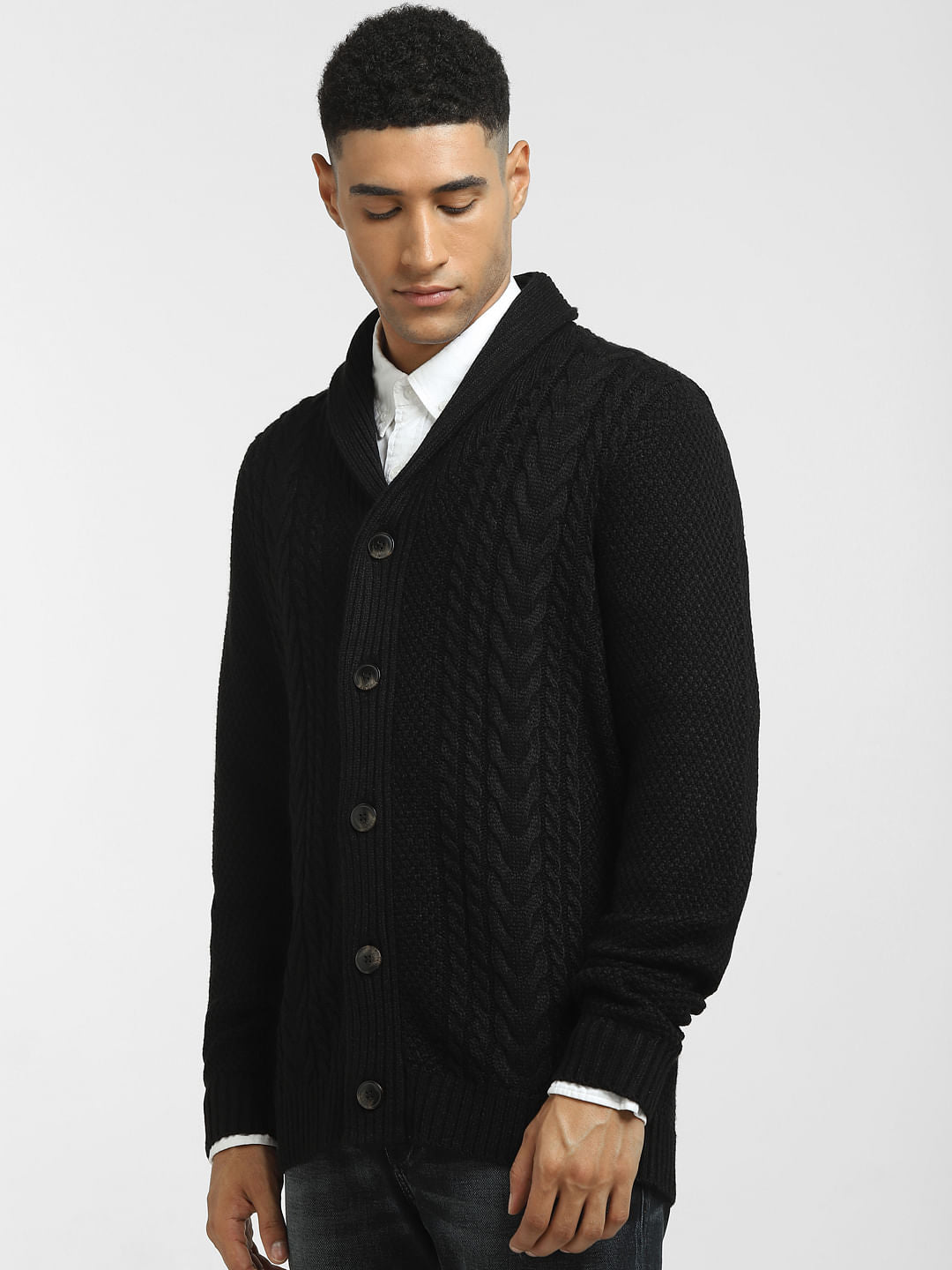Black Front Open Textured Cardigan