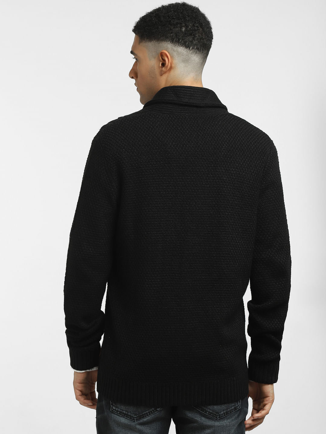 Black Front Open Textured Cardigan