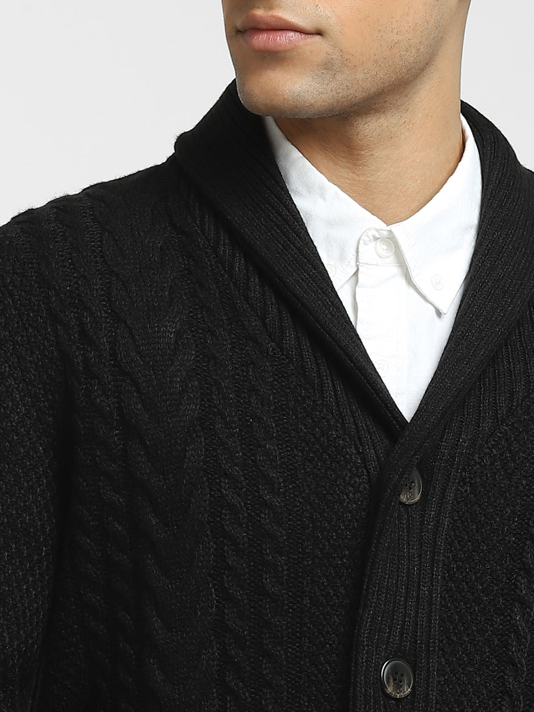 Black Front Open Textured Cardigan