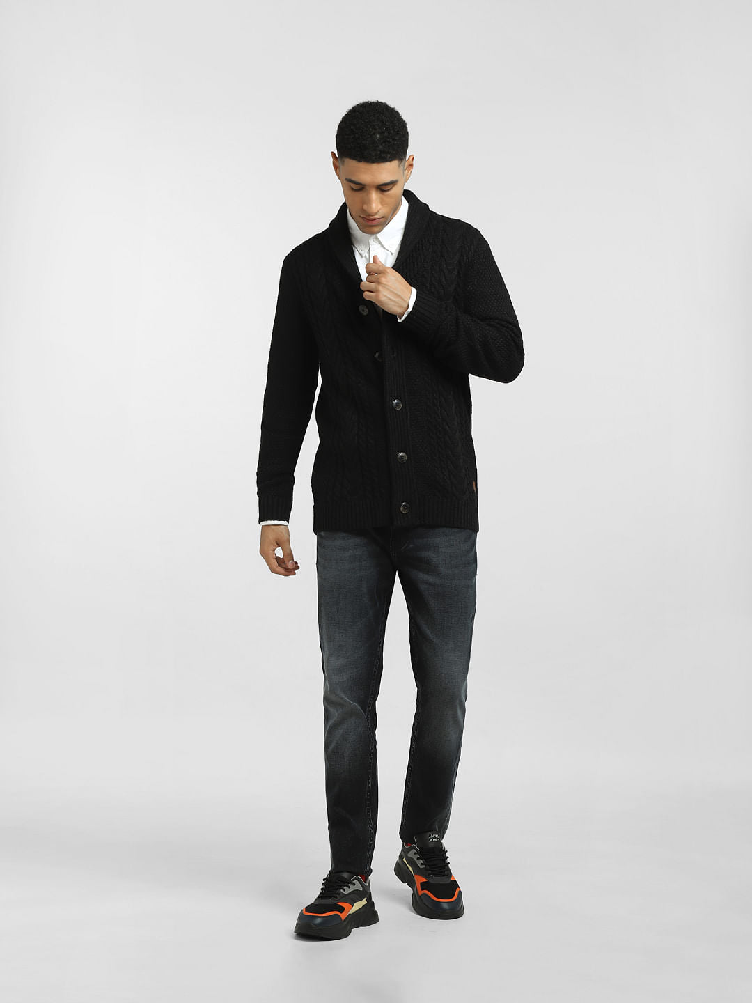 Black Front Open Textured Cardigan