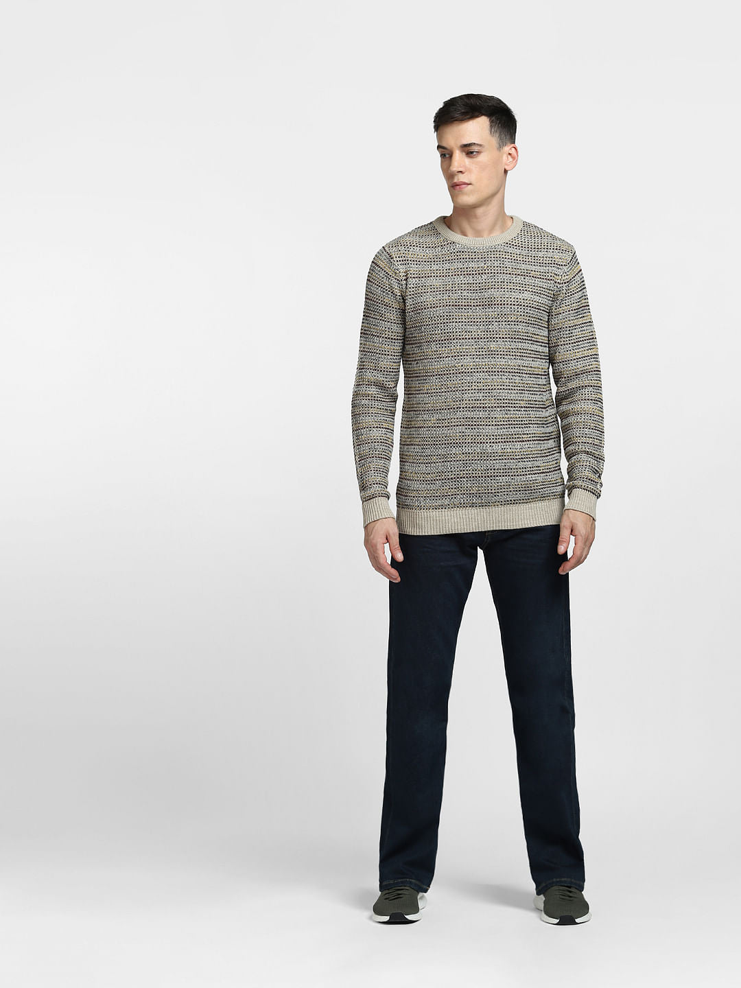 Beige Textured Striped Pullover