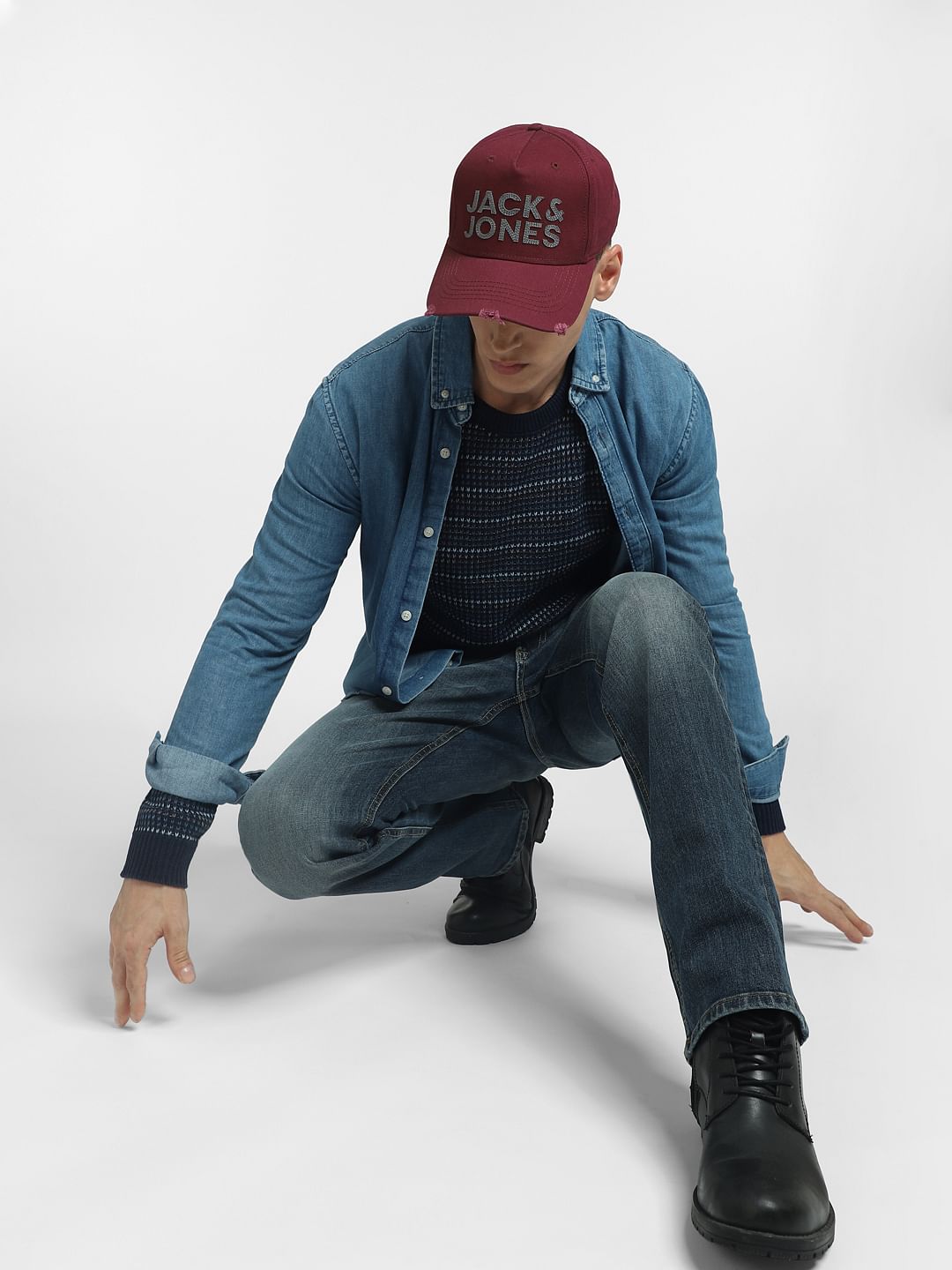 Blue Textured Striped Pullover