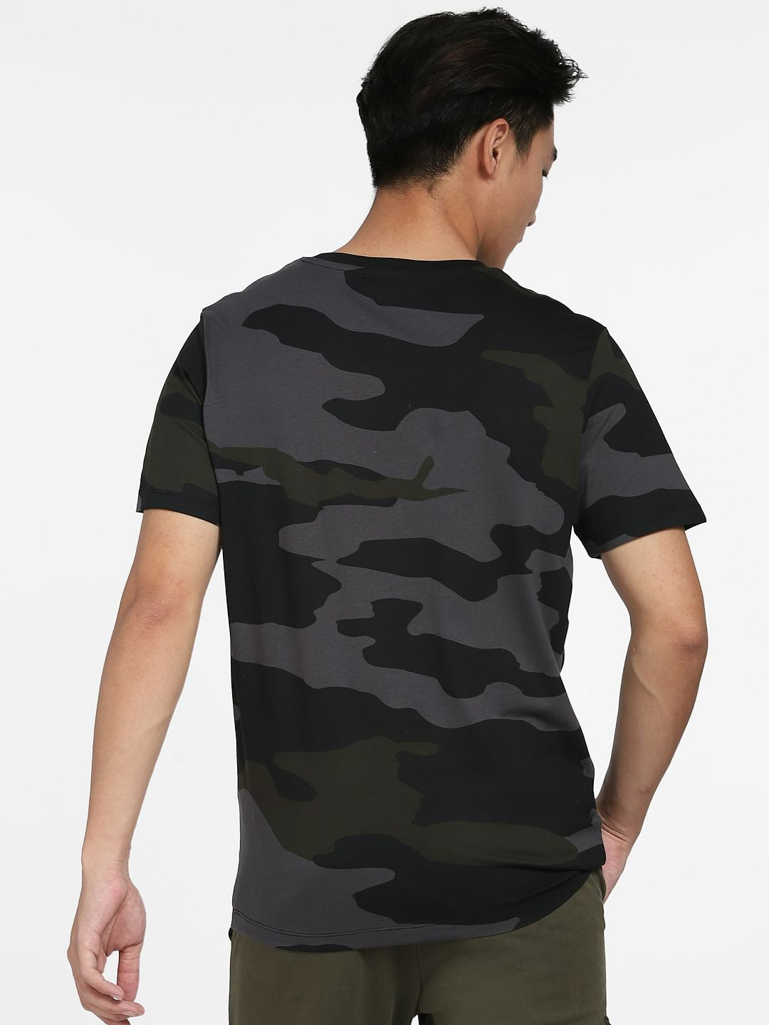 Black Camo Print Crew Neck T-shirt
