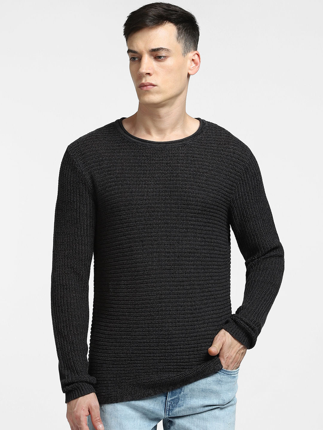 Black Textured Pullover