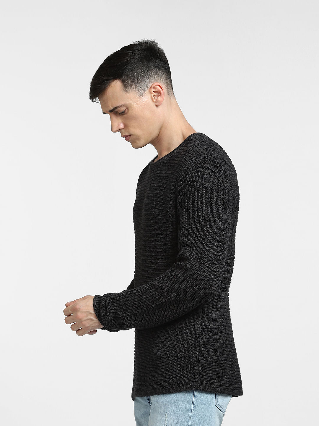 Black Textured Pullover