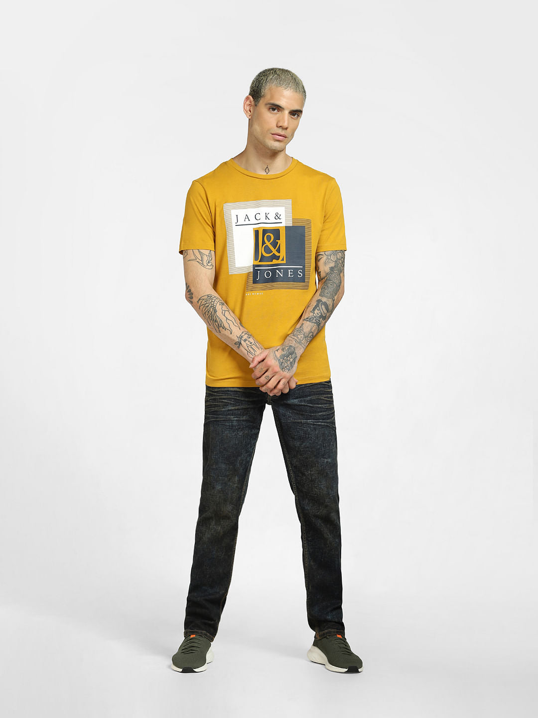 Yellow Logo Print Crew Neck T-shirt