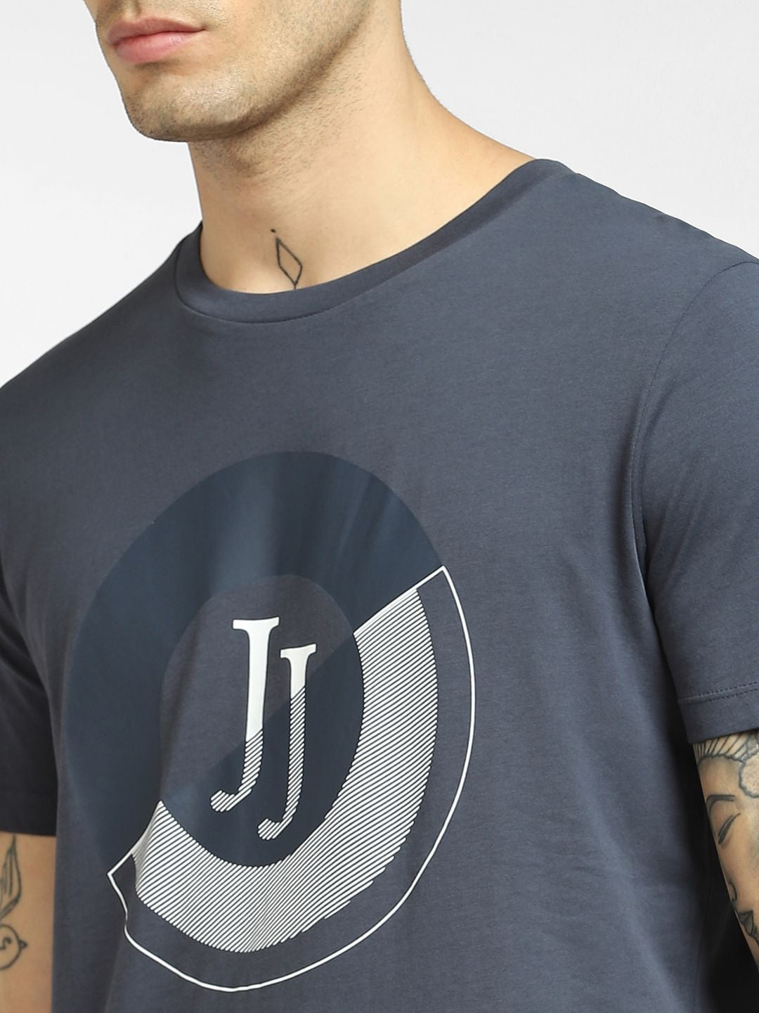 Blue Logo Print Crew Neck T-shirt