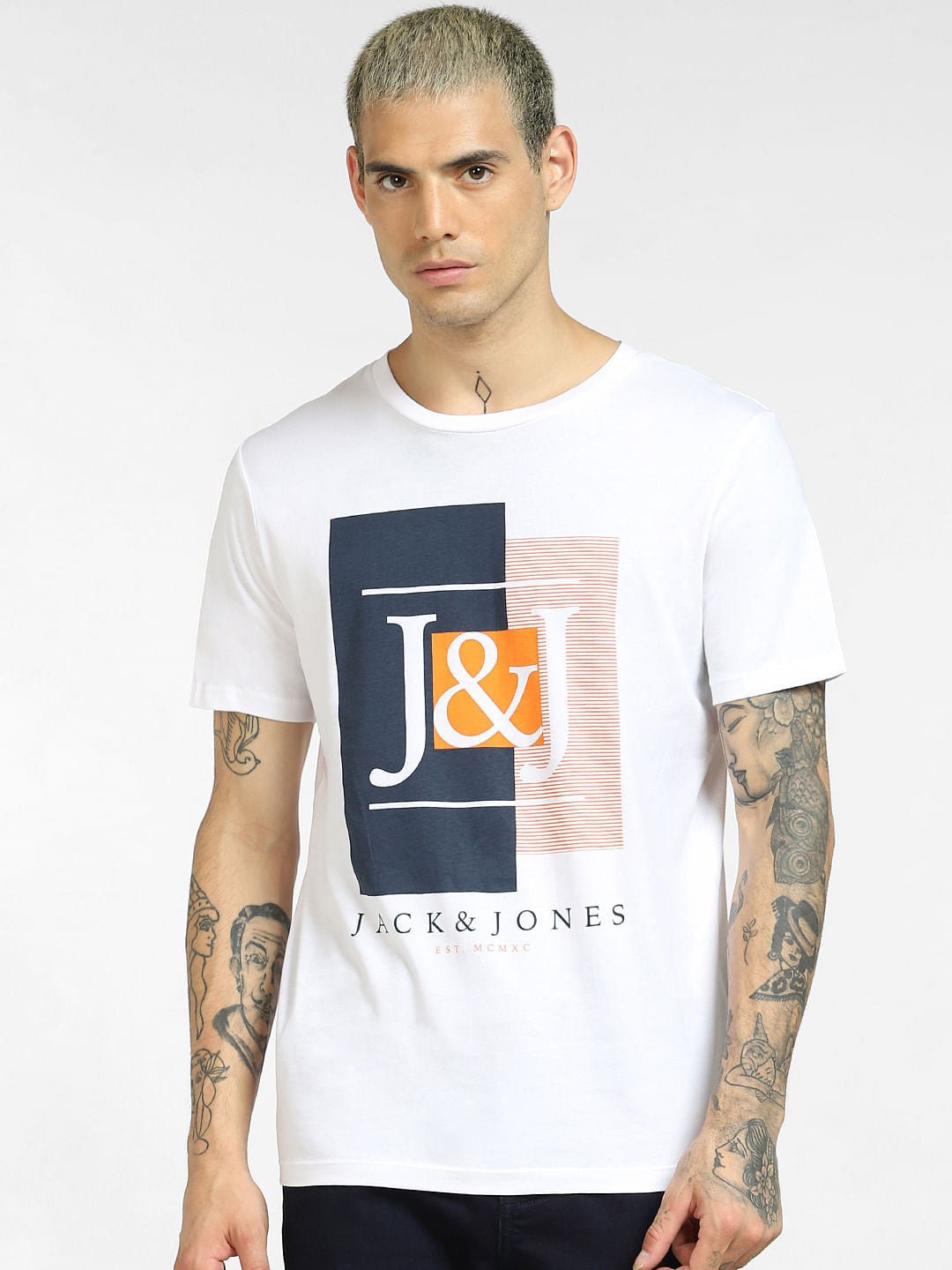 White Logo Print Crew Neck T-shirt