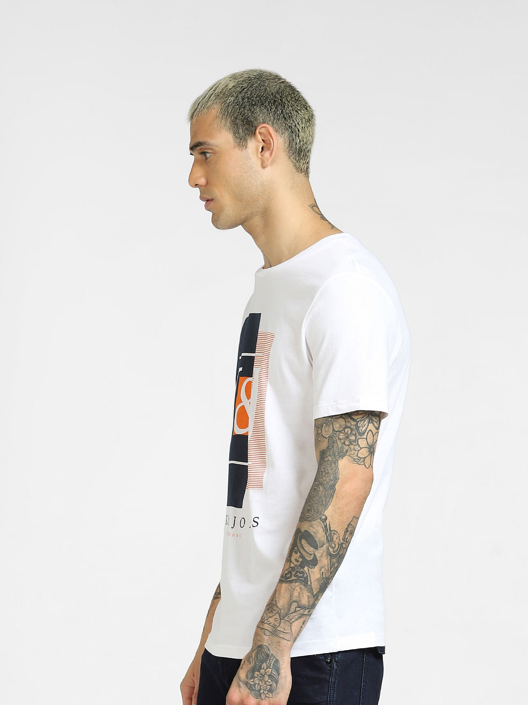 White Logo Print Crew Neck T-shirt