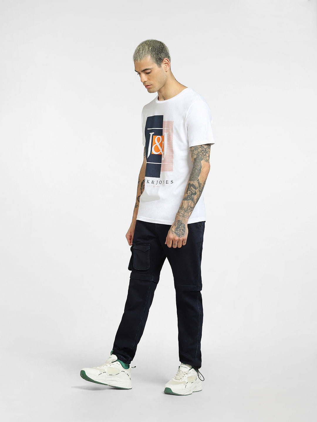 White Logo Print Crew Neck T-shirt