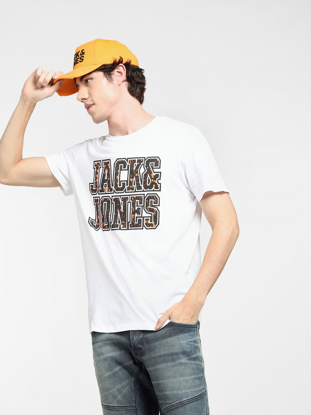 White Logo Print Crew Neck T-shirt