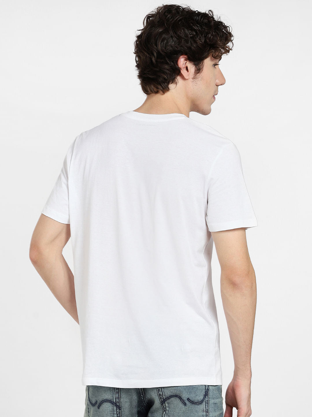 White Logo Print Crew Neck T-shirt