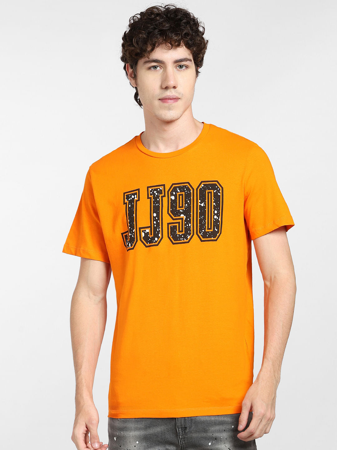 Orange Logo Print Crew Neck T-shirt