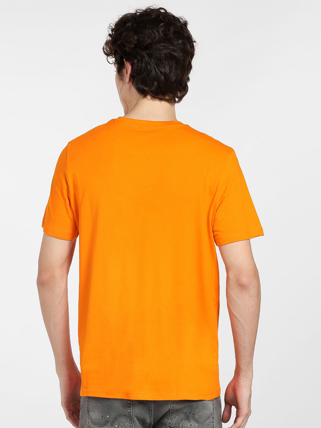 Orange Logo Print Crew Neck T-shirt