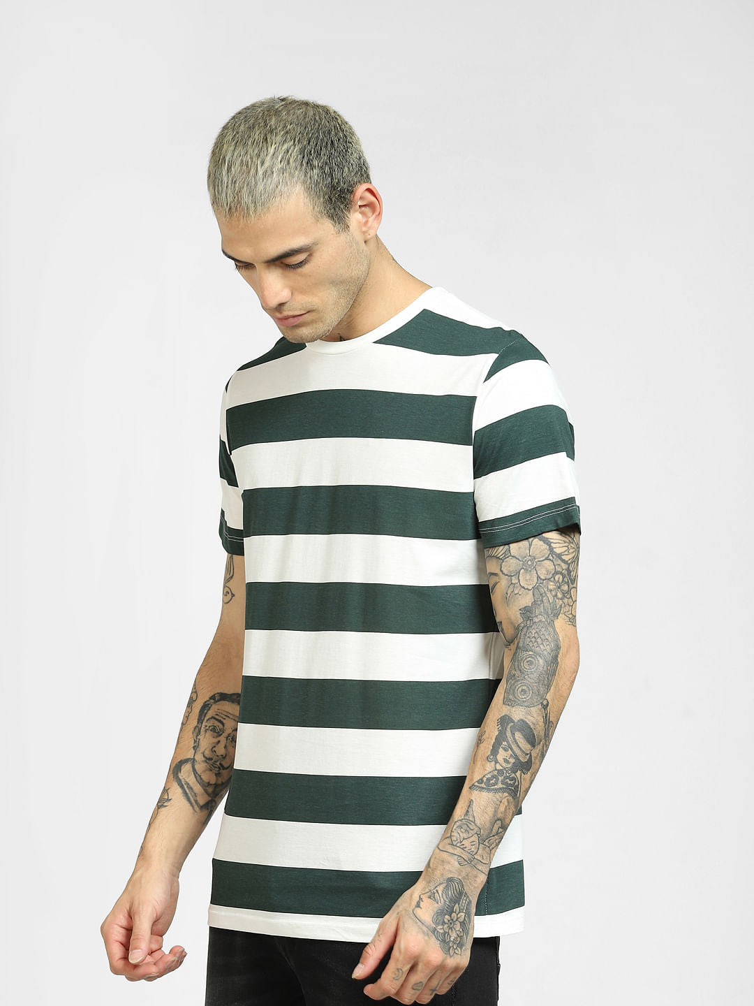 White Striped Crew Neck T-shirt