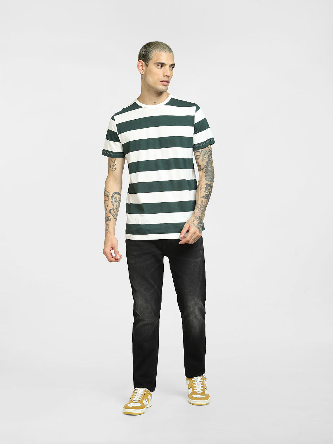 White Striped Crew Neck T-shirt