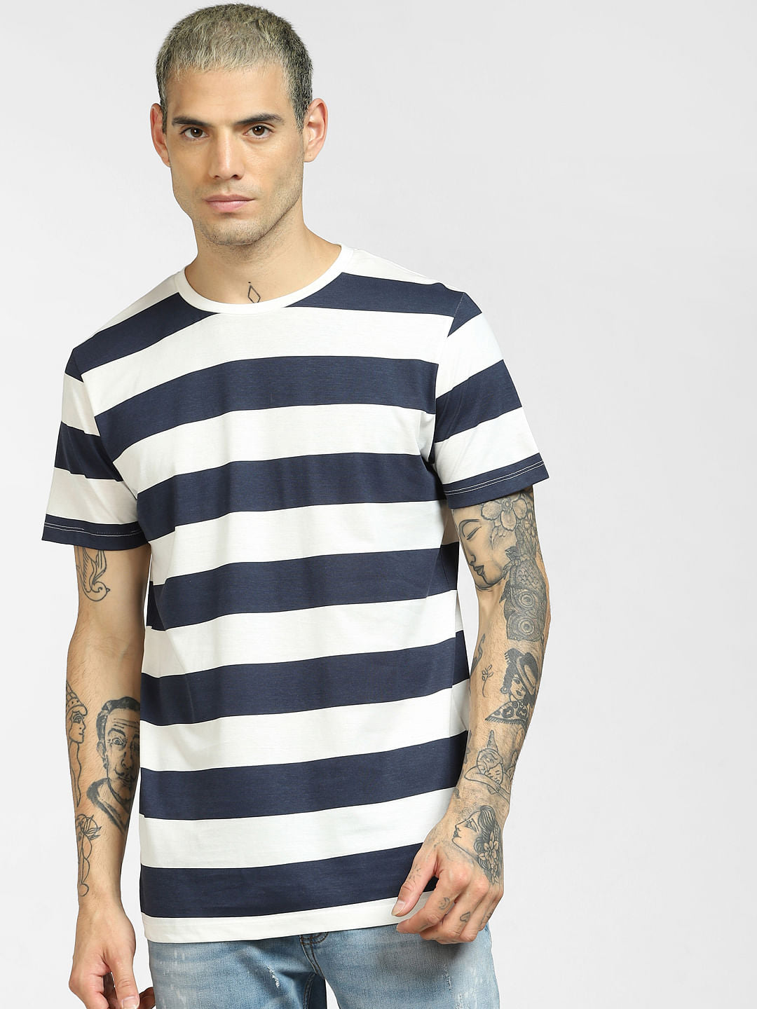 White Striped Crew Neck T-shirt