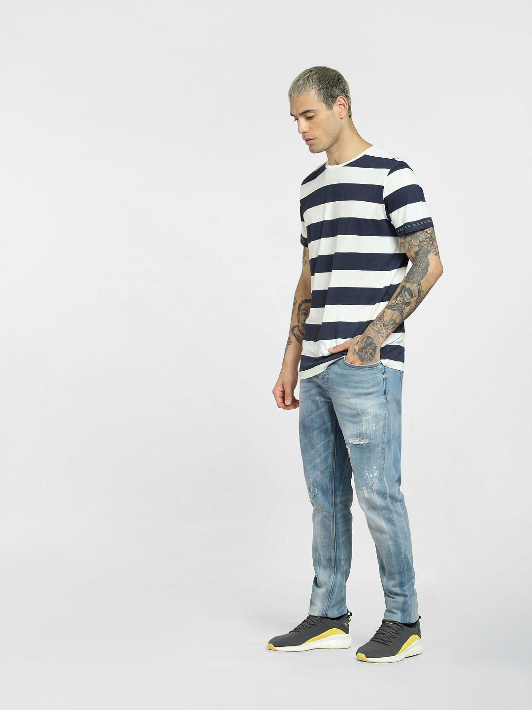 White Striped Crew Neck T-shirt