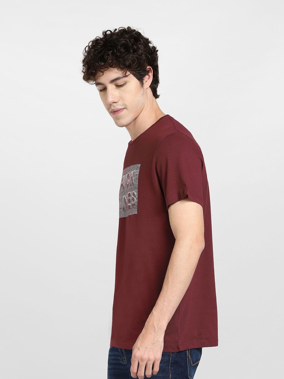 Burgundy Logo Print Crew Neck T-shirt