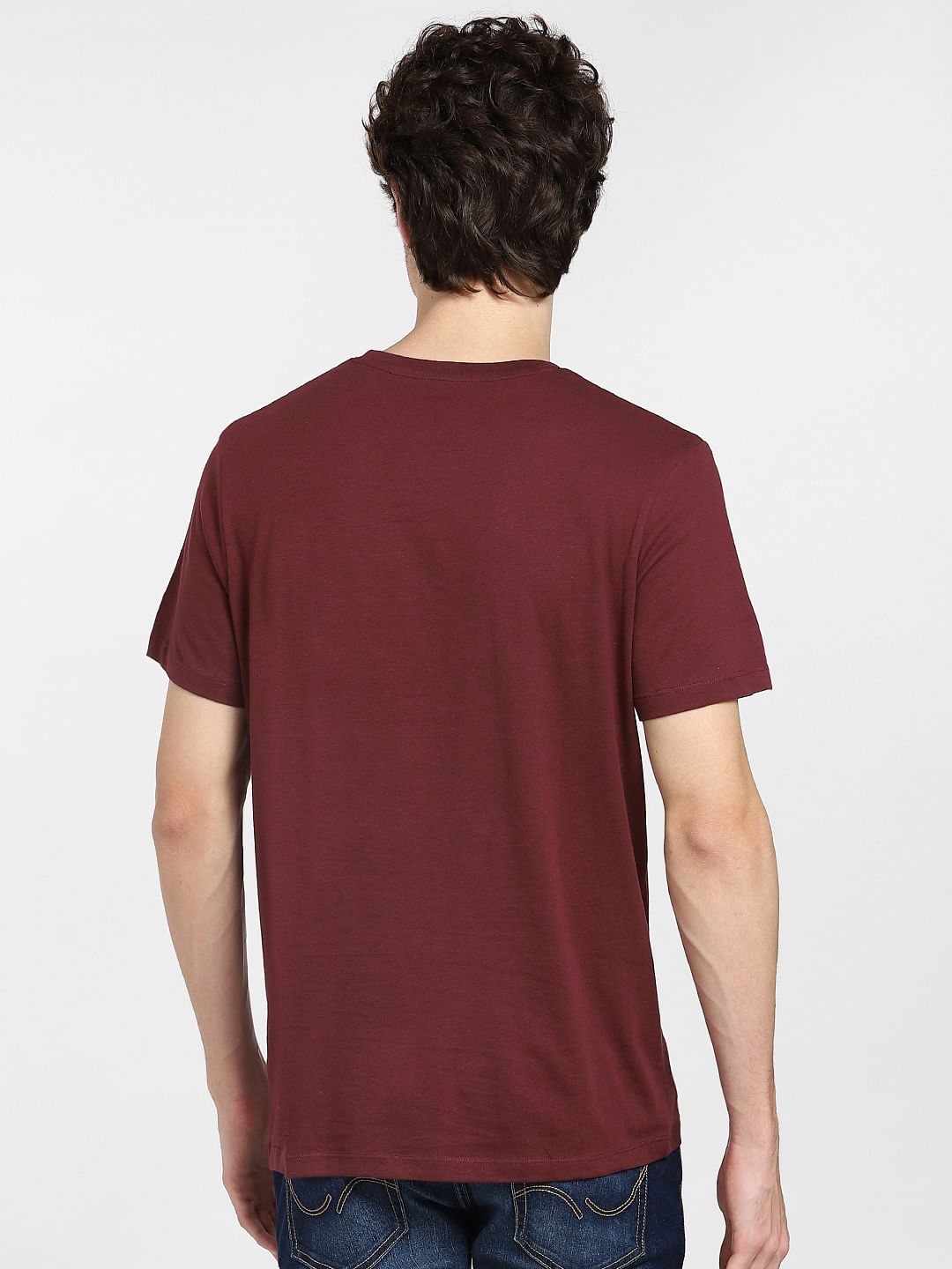 Burgundy Logo Print Crew Neck T-shirt