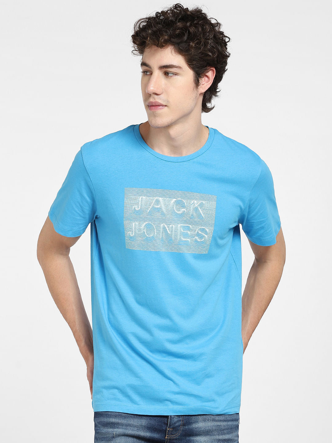 Blue Logo Print Crew Neck T-shirt