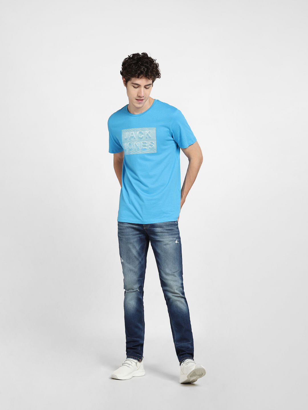 Blue Logo Print Crew Neck T-shirt