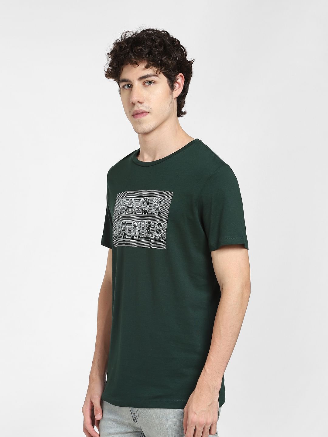 Dark Green Logo Print Crew Neck T-shirt