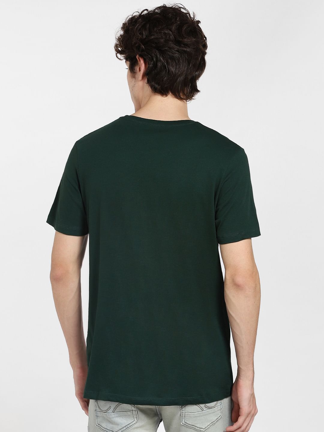 Dark Green Logo Print Crew Neck T-shirt