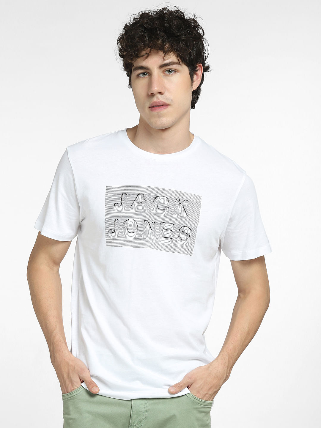 White Logo Print Crew Neck T-shirt