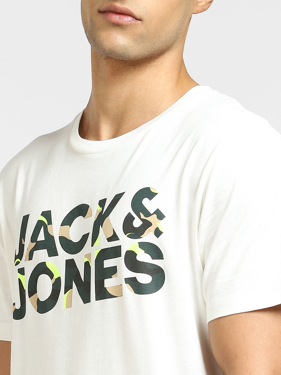 White Logo Print Crew Neck T-shirt