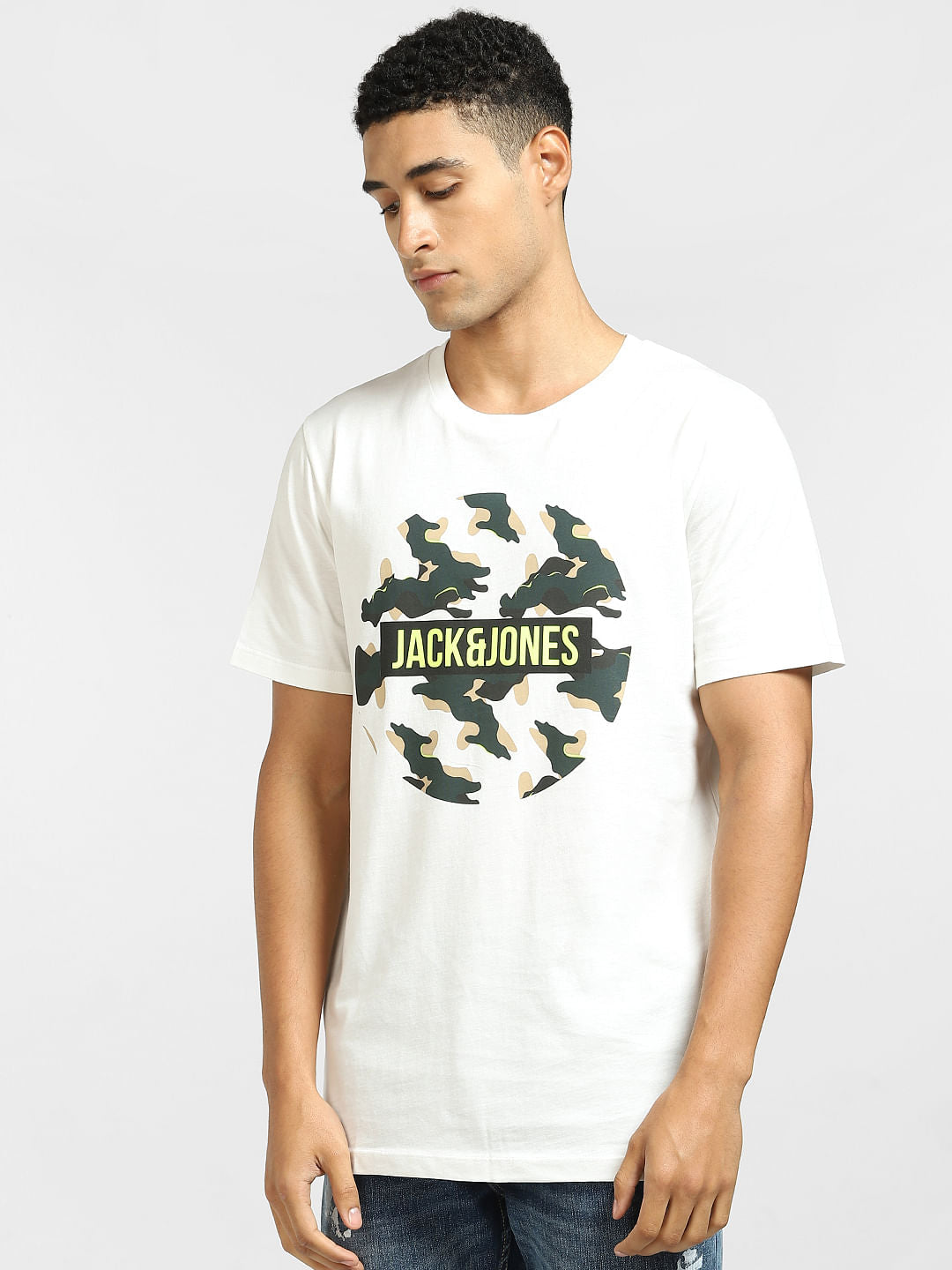 White Logo Print Crew Neck T-shirt