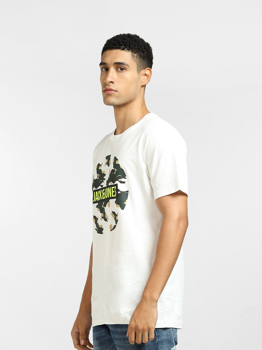 White Logo Print Crew Neck T-shirt