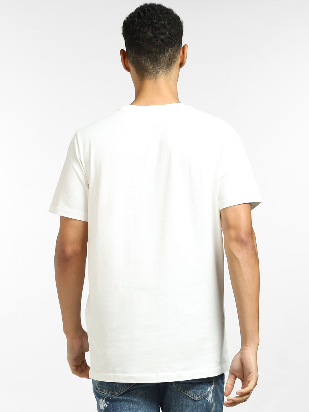 White Logo Print Crew Neck T-shirt