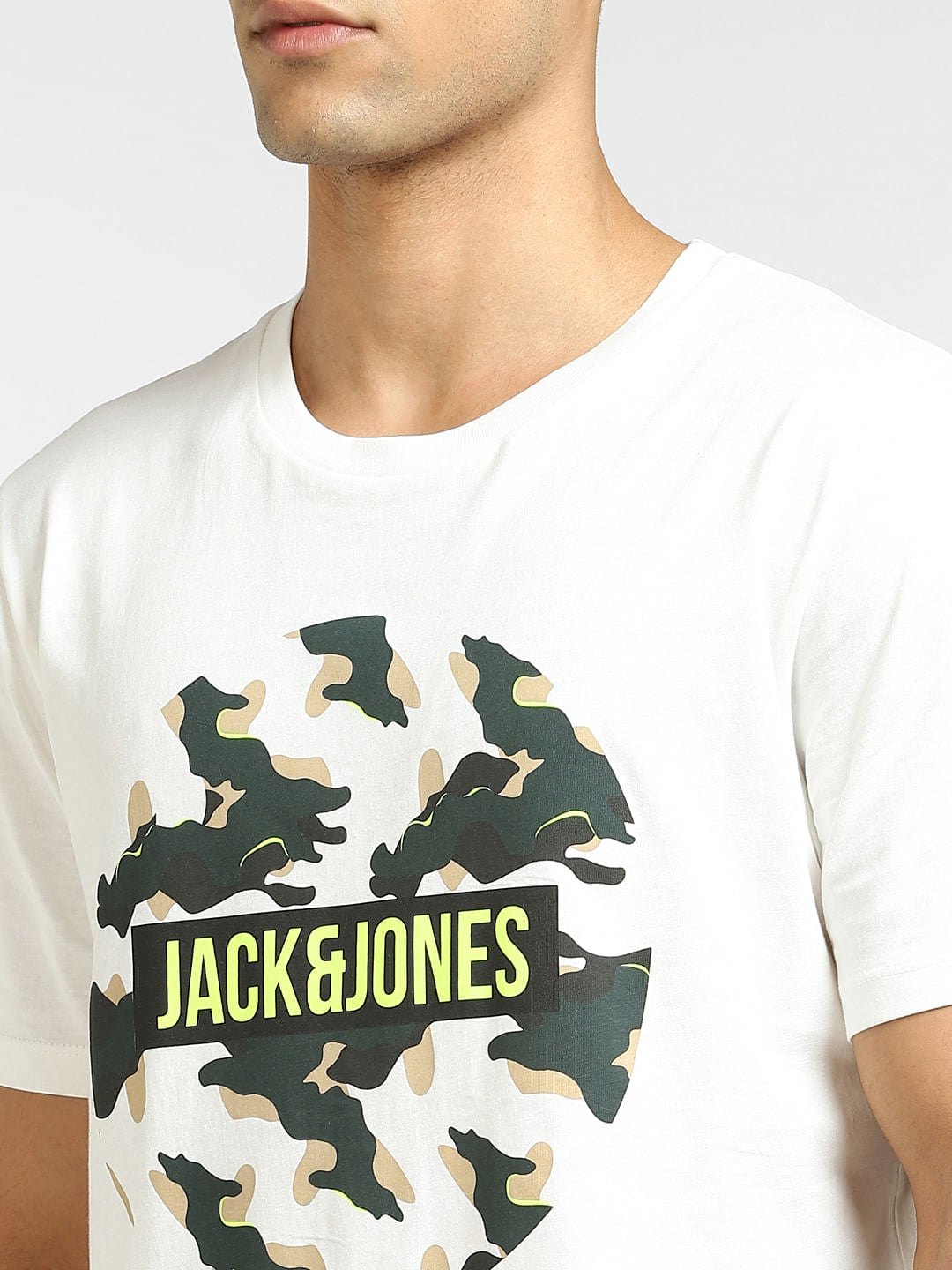 White Logo Print Crew Neck T-shirt
