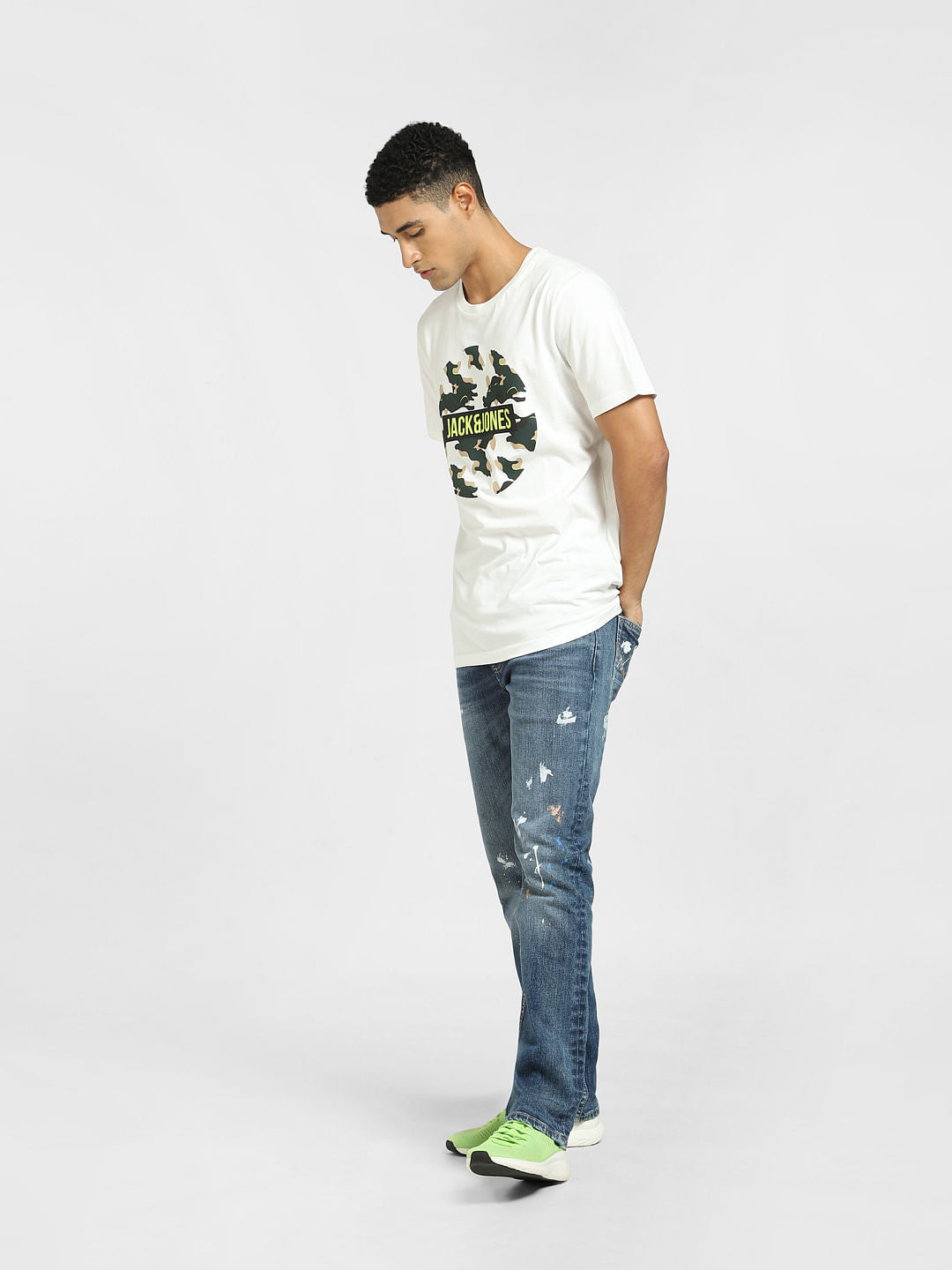 White Logo Print Crew Neck T-shirt
