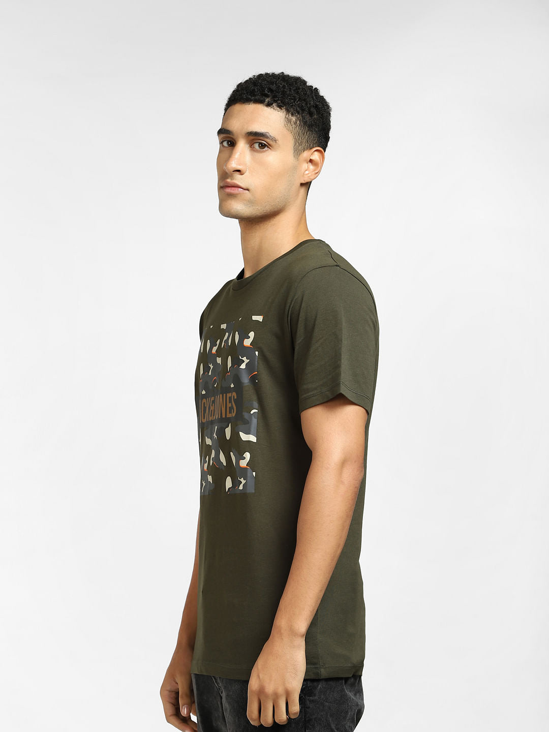 Dark Green Logo Print Crew Neck T-shirt