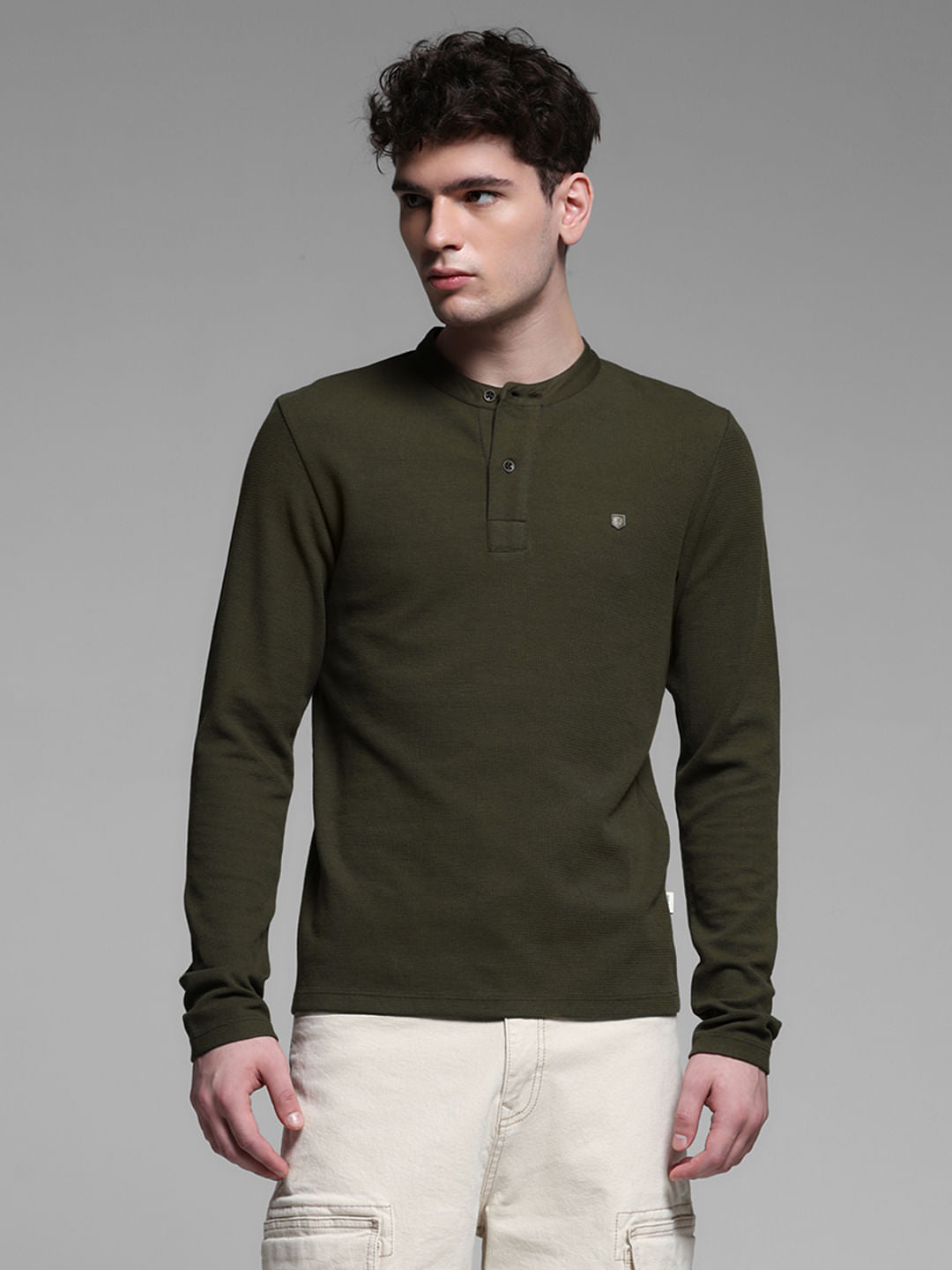 GREEN HENLEY T-SHIRT