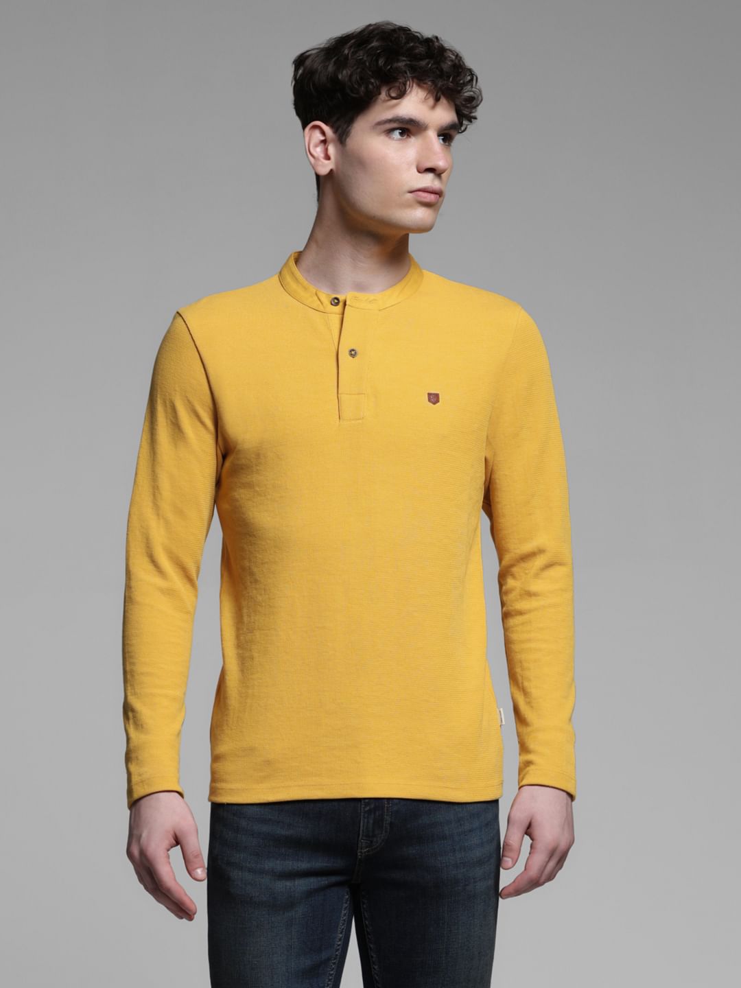 YELLOW HENLEY T-SHIRT