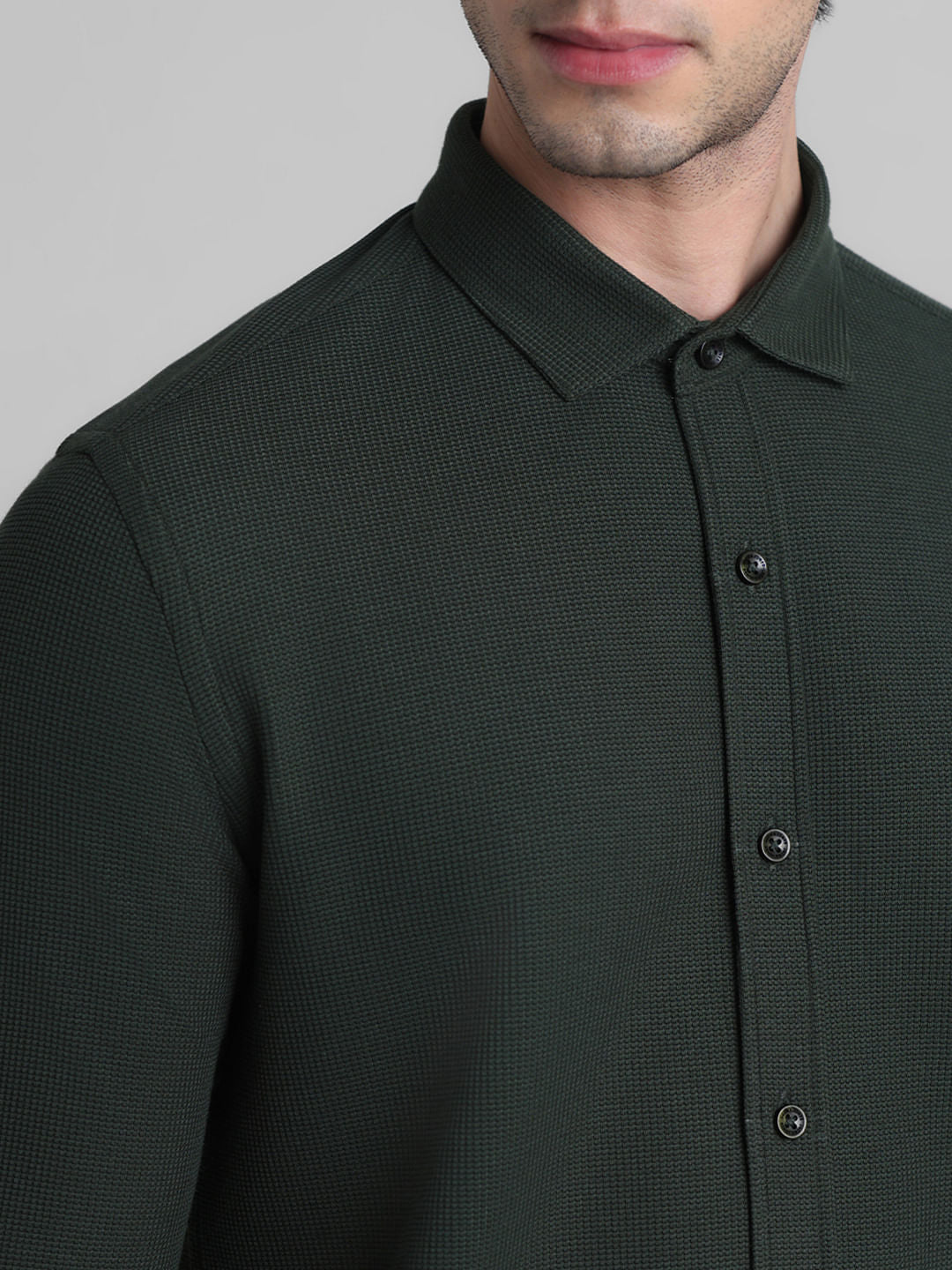 Green Knitted Full Sleeves Shirt