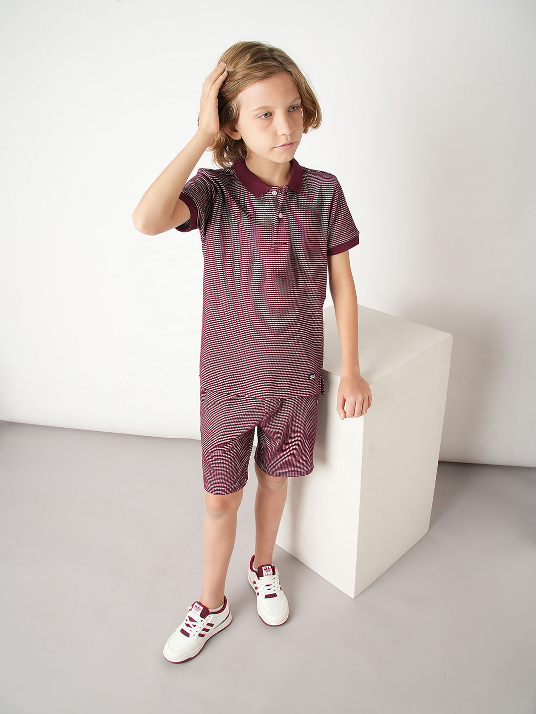 Boys Red Co-ord Set Polo T-shirt