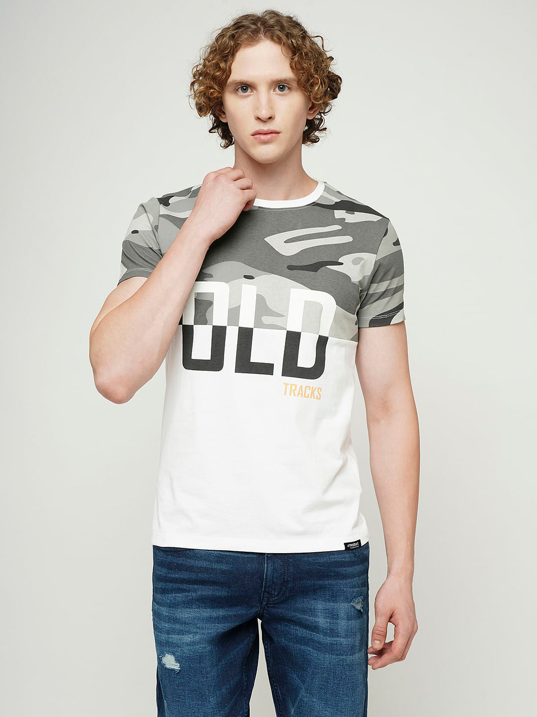 PRODUKT by JACK&JONES White Camo Print Crew Neck T-shirt