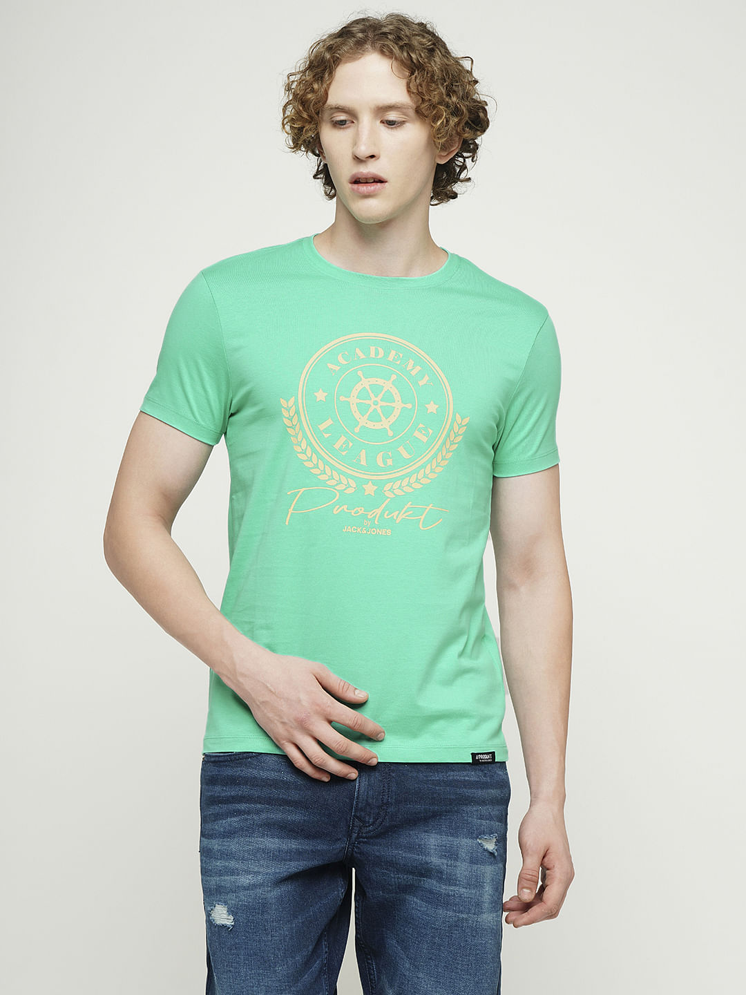 PRODUKT by JACK&JONES Green Printed Crew Neck T-shirt