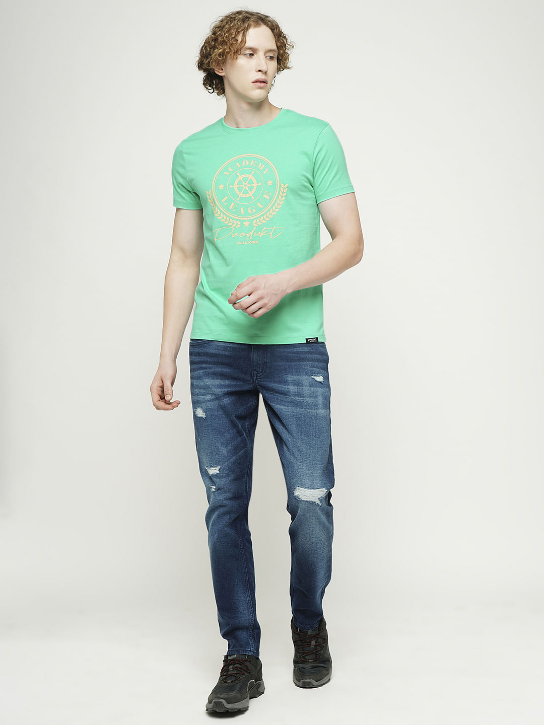 PRODUKT by JACK&JONES Green Printed Crew Neck T-shirt