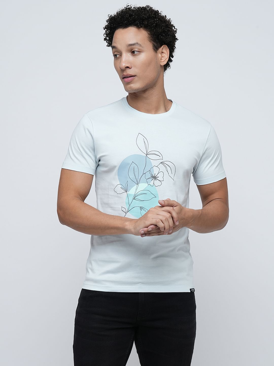 PRODUKT by JACK&JONES Light Blue Floral Crew Neck T-shirt