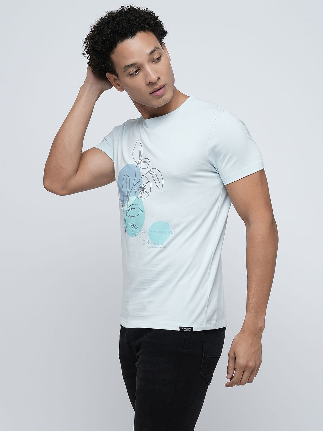 PRODUKT by JACK&JONES Light Blue Floral Crew Neck T-shirt