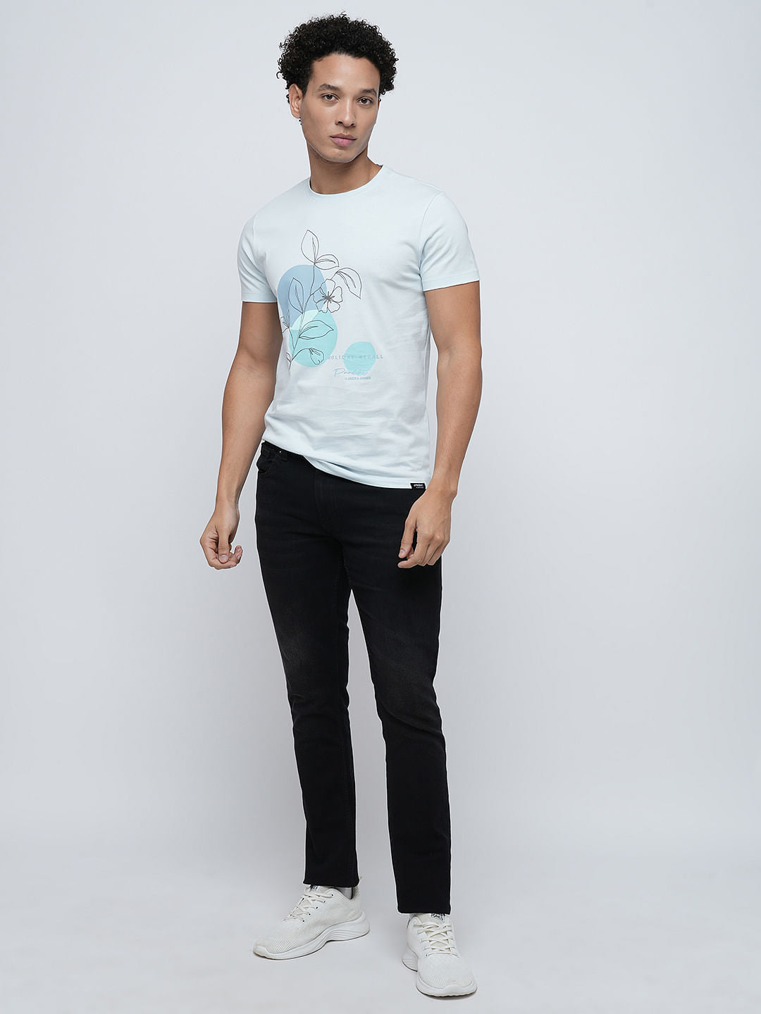 PRODUKT by JACK&JONES Light Blue Floral Crew Neck T-shirt