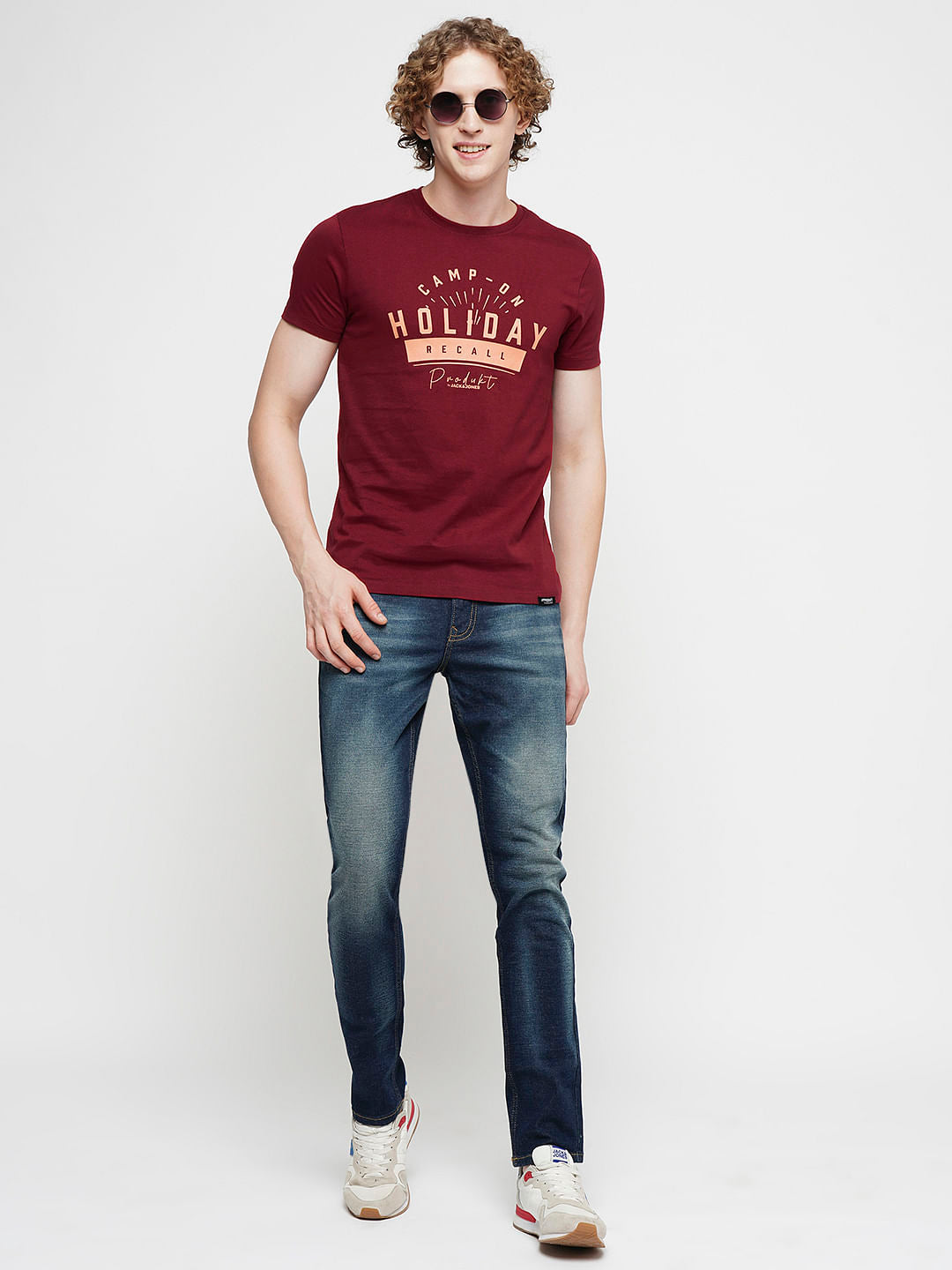 PRODUKT by JACK&JONES Dark Red Printed Crew Neck T-shirt